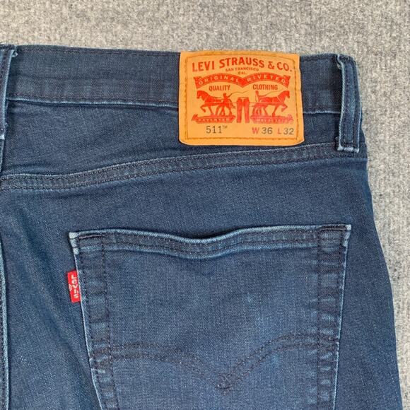 Levis Jeans Mens 36 Blue 511 Slim Fit Stretch Denim 5 Pocket Dark Wash Cotton - Picture 7 of 10